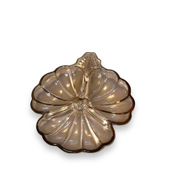 Vintage Jeannette Depression Glass Marigold Clover Leaf Candy Dish Divided Plate - Picture 2 of 7